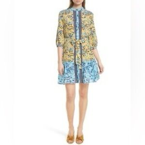 Saloni Tyra Print Silk Fit Flare Mini Dress 1/2 Sleeve Sheer Lightweight Spring